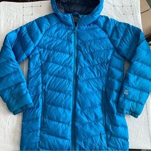LL Bean Long Down Insulated Puffer Jacket 650 Fill Blue Kids Large 14-16